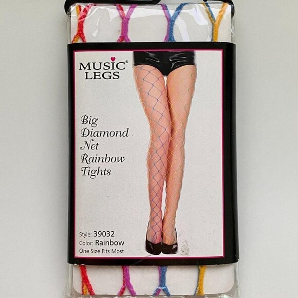 BIG diamond net rainbow tights - Picture 2 of 3